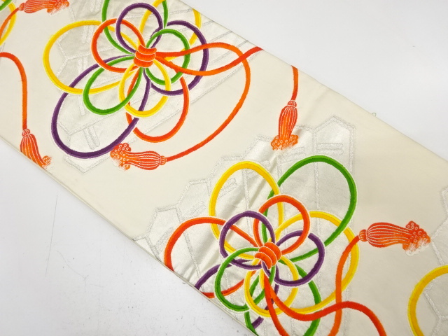 JAPANESE KIMONO / ANTIQUE FUKURO OBI / SILK / WOVEN FOLDING FAN PATTERN